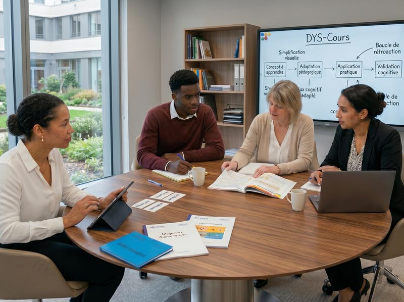 Une équipe pédagogique DYS-Cours en réunion de travail