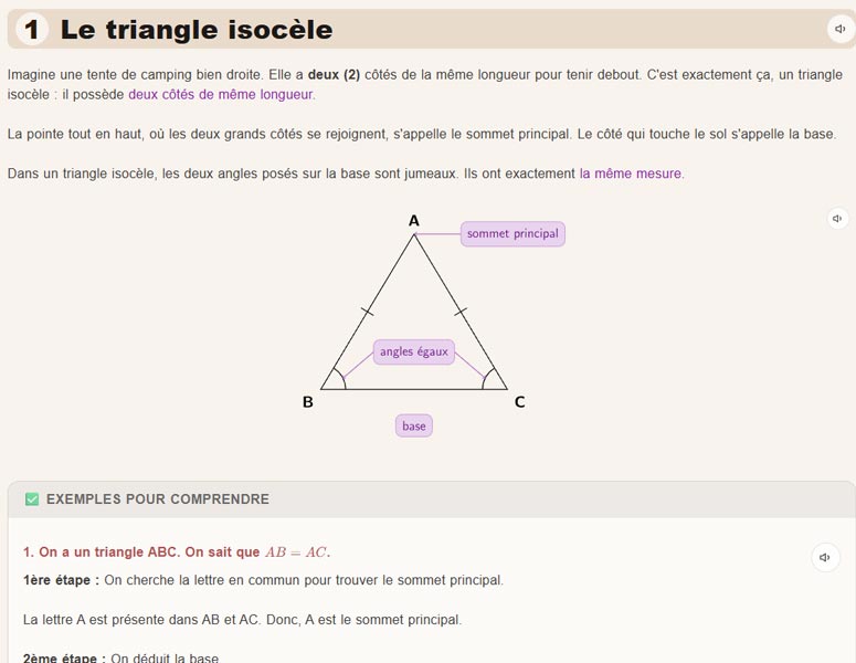 Aperçu cours — le triangle isocèle