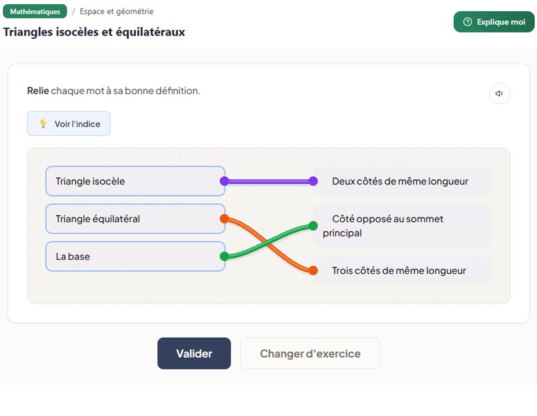 Aperçu exercice — angle du triangle